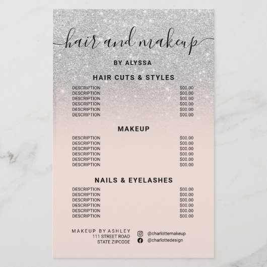 Zilveren glitter prijzen logo roze We zijn open Flyer (Achterkant)