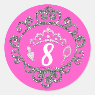 Zilveren Glitter Prinses Verjaardagsfeest Favor Ronde Sticker