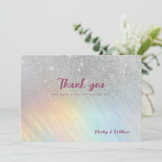 Zilveren glitter regenboog holografisch Bedankt Kaart (Staand voorkant)