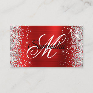 Zilveren Glitter Rode Folie Fancy Monogram Visitekaartje
