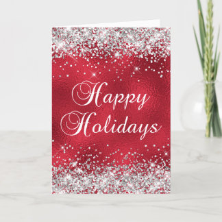 Zilveren Glitter Rode Glas Folie Prettig Kerstfees Kaart