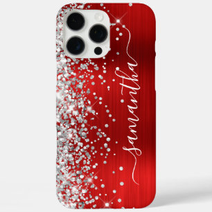 Zilveren Glitter Rode Metalen Meisjesachtige Handt iPhone 16 Pro Max Hoesje