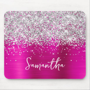 Zilveren Glitter Roze Glam Naam Muismat