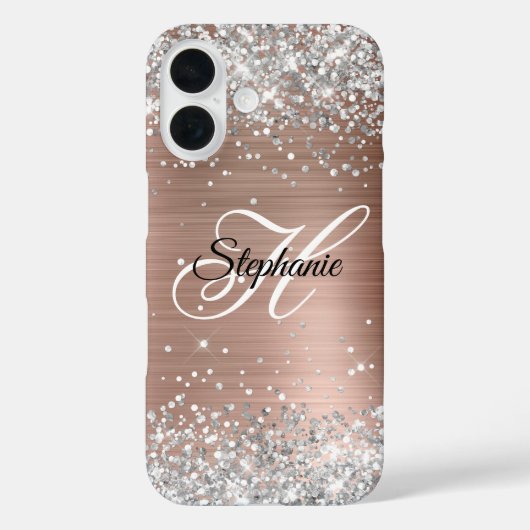 Zilveren Glitter Roze Gouden Folie Fantasie Monogr Case-Mate iPhone Case (Achterkant)