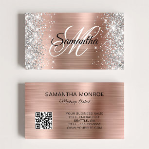 Zilveren Glitter Roze Gouden Folie Monogram QR Cod Visitekaartje