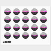 Zilveren Glitter Roze Lint Ronde Sticker (Vel)