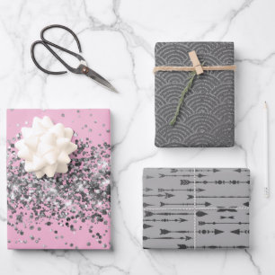 Zilveren Glitter Roze Zilveren Pijl Zilveren Bogen Inpakpapier Vel