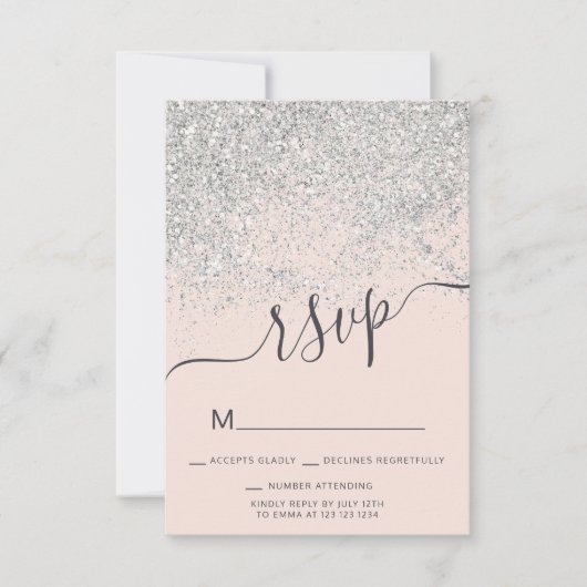 zilveren glitter RSVP blush roze Sweet 16 Kaart (Voorkant)
