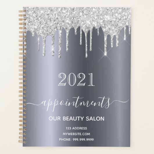 Zilveren glitter salon afspraken 2024 planner (Voorkant)