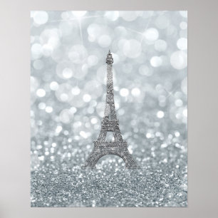 Zilveren Glitter Schitter Bling Eiffeltoren Glam Poster