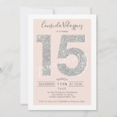 Zilveren glitter script blush quinceanera foto kaart (Voorkant)
