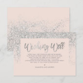 Zilveren glitter script blush roze wensengoed informatiekaartje (Voorkant / Achterkant)
