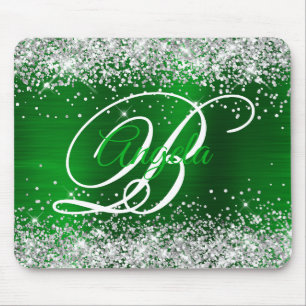 Zilveren Glitter Smaragdgroen Fantasie Monogram Muismat