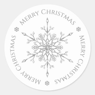 Zilveren Glitter Sneeuwvlok Vrolijk Kerstfeest Ronde Sticker
