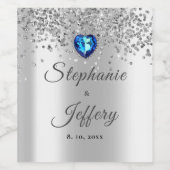 Zilveren Glitter Sparkle Blue Bruiloft Wijn Etiket (Enkel label)