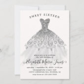 Zilveren Glitter Sparkle Jurk Sweet 16e Verjaardag Kaart (Voorkant)