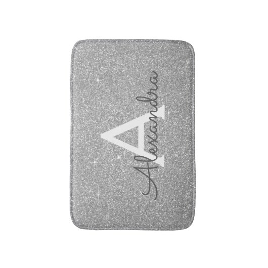 Zilveren Glitter Sparkle Monogram Badmat (Voorkant Verticaal)
