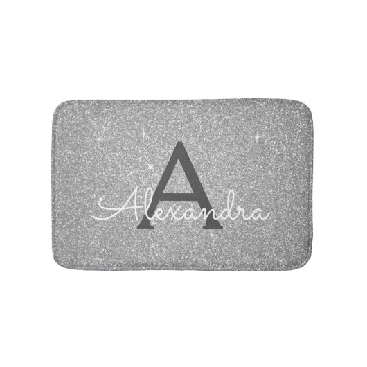 Zilveren Glitter Sparkle Monogram Badmat (Voorkant)