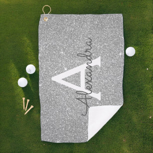 Zilveren Glitter & Sparkle Monogram Naam Golfhanddoek
