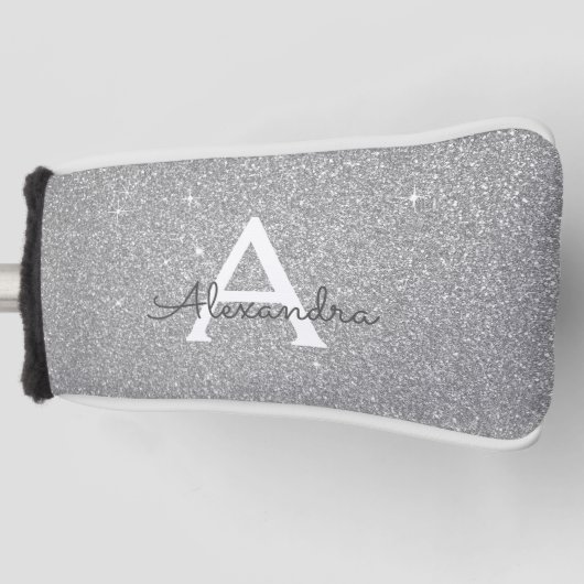 Zilveren Glitter & Sparkle Monogram Naam Golfheadcover (Voorkant)