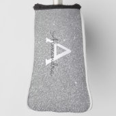 Zilveren Glitter & Sparkle Monogram Naam Golfheadcover (Draai 90)