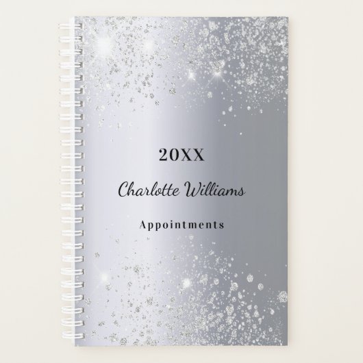 Zilveren glitter sprankelt monogram script planner (Voorkant)