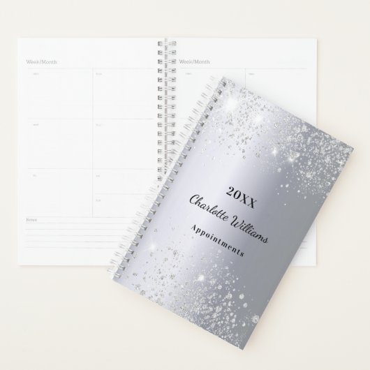 Zilveren glitter sprankelt monogram script planner (Display)