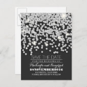 Zilveren glitter string van lichten sparen de datu aankondigingskaart (Voorkant / Achterkant)