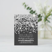 Zilveren glitter string van lichten sparen de datu aankondigingskaart (Staand voorkant)