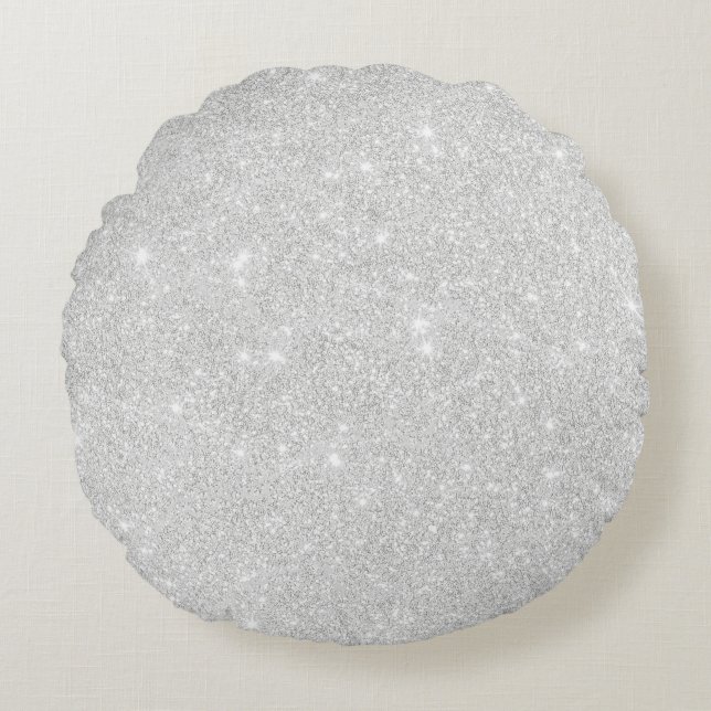Zilveren Glitter Textuur Wit Sparkling Glanzend Rond Kussen (Voorkant)