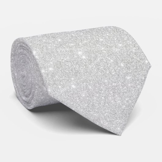 Zilveren Glitter Textuur Wit Sparkling Glanzend Stropdas (Opgerold)