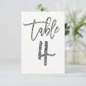 Zilveren Glitter Trendy Modern Schrift Tafelnummer (Staand voorkant)