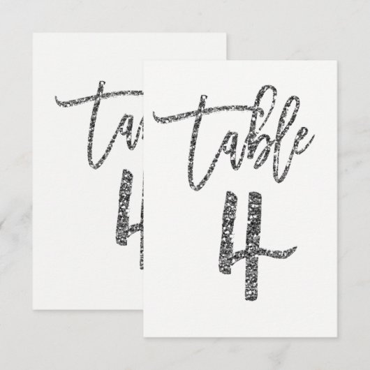Zilveren Glitter Trendy Modern Schrift Tafelnummer (Voorkant / Achterkant)