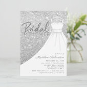 Zilveren Glitter Trouwjurk Chic Bruidsfeest Kaart (Staand voorkant)