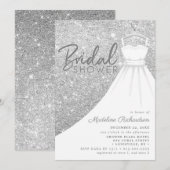 Zilveren Glitter Trouwjurk Chic Bruidsfeest Kaart (Voorkant / Achterkant)
