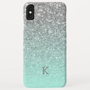Zilveren glitter turquoise blauw ombre monogram iPhone XS max hoesje
