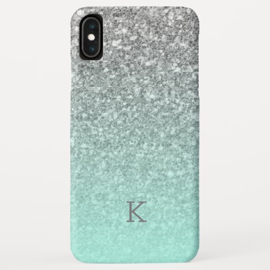 Zilveren glitter turquoise blauw ombre monogram Case-Mate iPhone case (Achterkant)