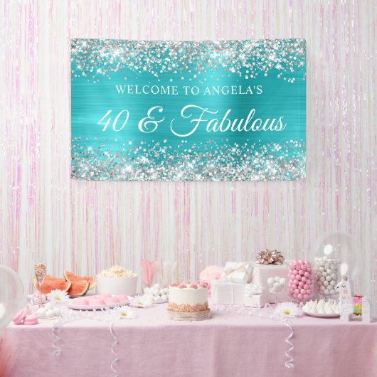 Zilveren Glitter Turquoise Blauwe Folie 40 & Fabul Spandoek (Feest)