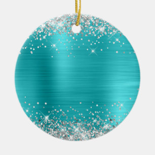 Zilveren Glitter Turquoise Folie Blank Keramisch Ornament
