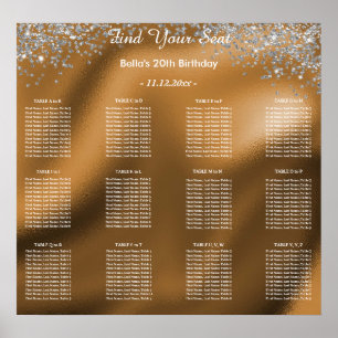 Zilveren Glitter Verjaardag Alfabetisch Zitplan Poster