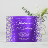 Zilveren Glitter Violet Monogram 21ste Verjaardag Kaart (Staand voorkant)