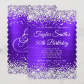 Zilveren Glitter Violet Monogram 50ste Verjaardag Kaart (Voorkant / Achterkant)