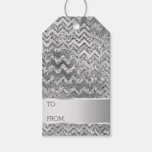 Zilveren Glitter Zigzag Stripes Kerstmis Cadeaulabel (Voorkant)