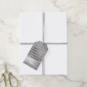 Zilveren Glitter Zigzag Stripes Kerstmis Cadeaulabel (Met Touw)
