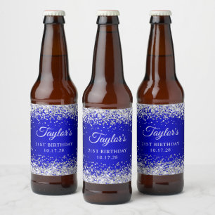 Zilveren Glitter Zwart Blauw Ombre 21e Verjaardag Bier Etiket