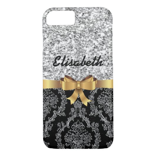 ZILVEREN GLITTER ZWART DAMASKUS GOUDEN BOOG MONOGR Case-Mate iPhone CASE (Achterkant)