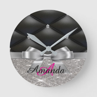Zilveren glitter zwart monogram elektronica Tas Ronde Klok