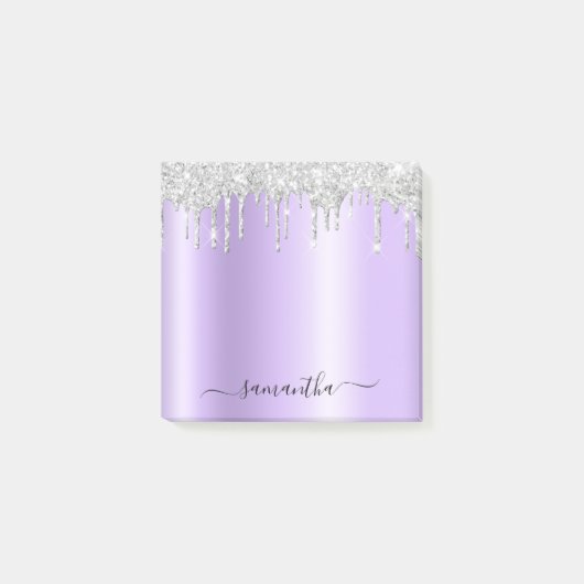Zilveren Glitterdruppels Bleke Lavendelglans Post-it® Notes (Voorkant)