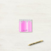 Zilveren Glitterdruppels Magenta Glans Post-it® Notes (Op bureau)