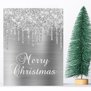 Zilveren Glitterdruppels Metallic Prettig Kerstfee Kaart